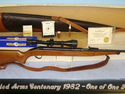 COMPLETE**MINT**Boxed, BSA Airsporter ‘S’ Stutzen ‘BSA Piled Arms Centenary 1982 One Of One Thousand’ .22 Calibre Under Lever Commemorative Air Rifle Number C0751 With Correct Centenary Accessories. Sn 23535 air rifle .22