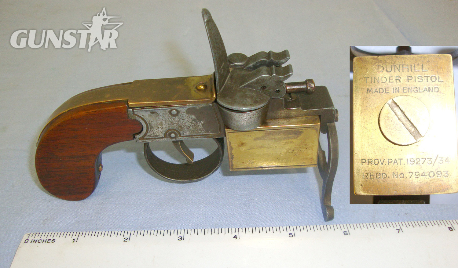 1934 Patent English Dunhill (London) Tinder Petrol Table Lighter Pistol For Tinder, Cigarettes & Cigars. Sn 21223  Antique & Militaria in 