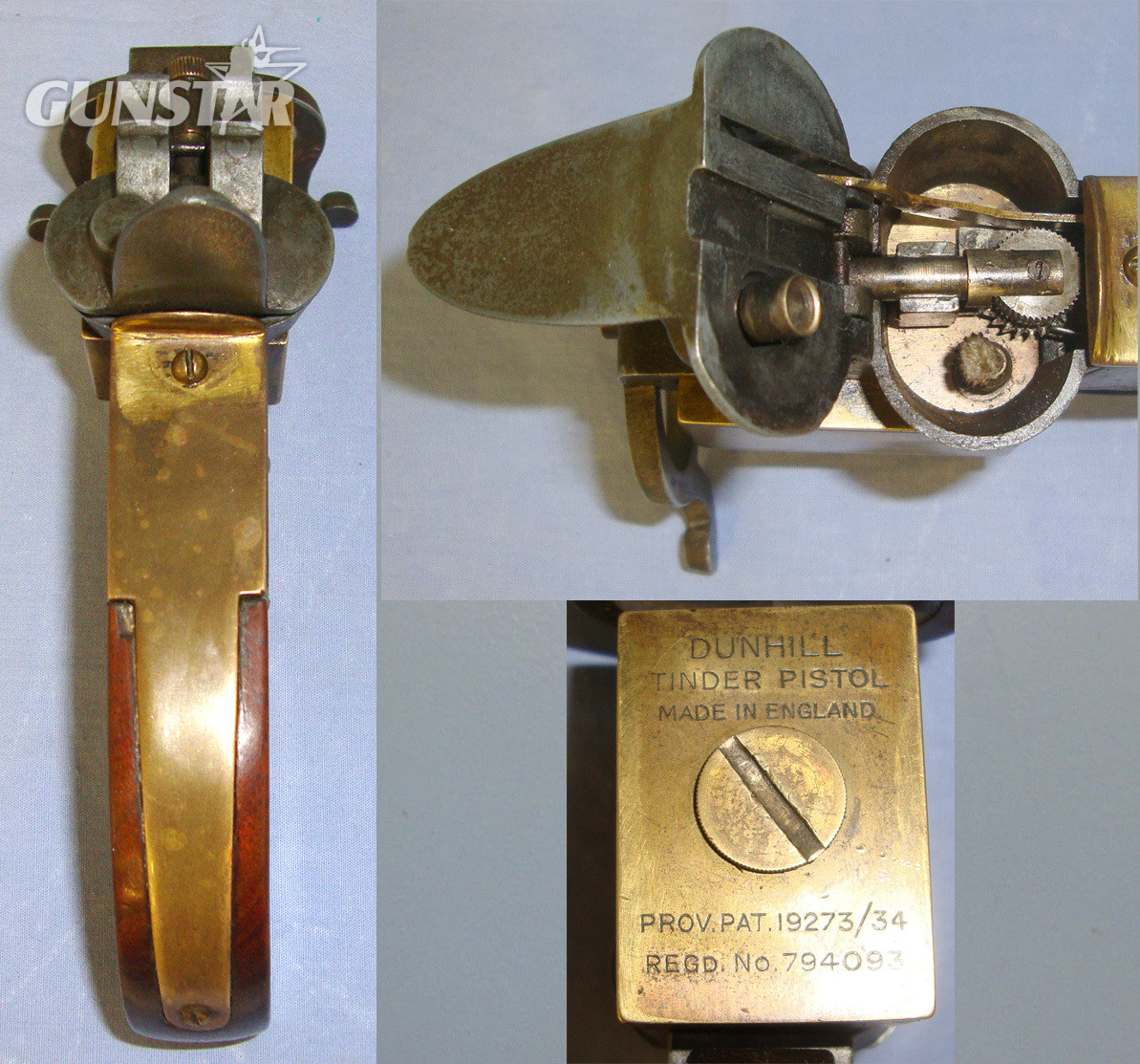 1934 Patent English Dunhill (London) Tinder Petrol Table Lighter Pistol For Tinder, Cigarettes & Cigars. Sn 21223  Antique & Militaria