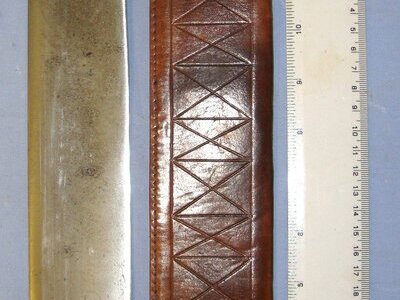 LARGE** Victorian / Edwardian American Wild West Era / African Export Piece S&J Kitchin Sheffield ‘Snake Brand’ Hunting Knife With Polished Horn Scales Inset With Brass Hunting Scenes & Later Bespoke Leather Scabbard. Sn 21296 Hunting Knive