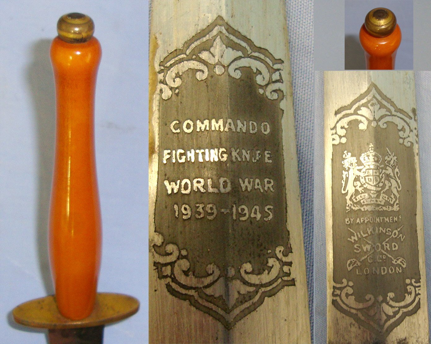 RARE ONE OF 500**Original, Limited Production, De Luxe Special, Wilkinson Sword, Tom Beasley ‘The Famous Sword Smith Of Stalingrad Sword Fame’ 3 panel Banner Fairbairn Sykes FS Fighting Knife With Correct Etched Blued Panels Hand Drawn Blade & Scabbar Knive