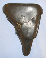 WW2 Era Nazi Marked WaA 788 (Juliuswerk-J. Schmidt & Sohn) German Luger PO8 9mm Semi Automatic Pistol Dark Brown Leather Hard Case Holster  Other Accessory