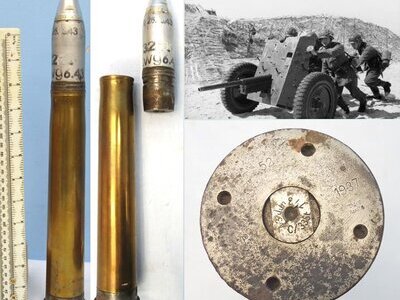 INERT DEACTIVATED. German WW2, 1937 Dated 3.7cm PAK 36 (37x250) HE (High Explosive) Round With Rare Two Piece Brass And Steel Composite Cartridge Case. Sn - 22189 INERT DEACTIVATED. German WW2, 1937 Dated 3.7cm PAK 36 (37x250) HE (High Explosive) Round With Rare Two Piece Brass And Steel Composite Cartridge Case. Sn - 22189  Other Ammunition