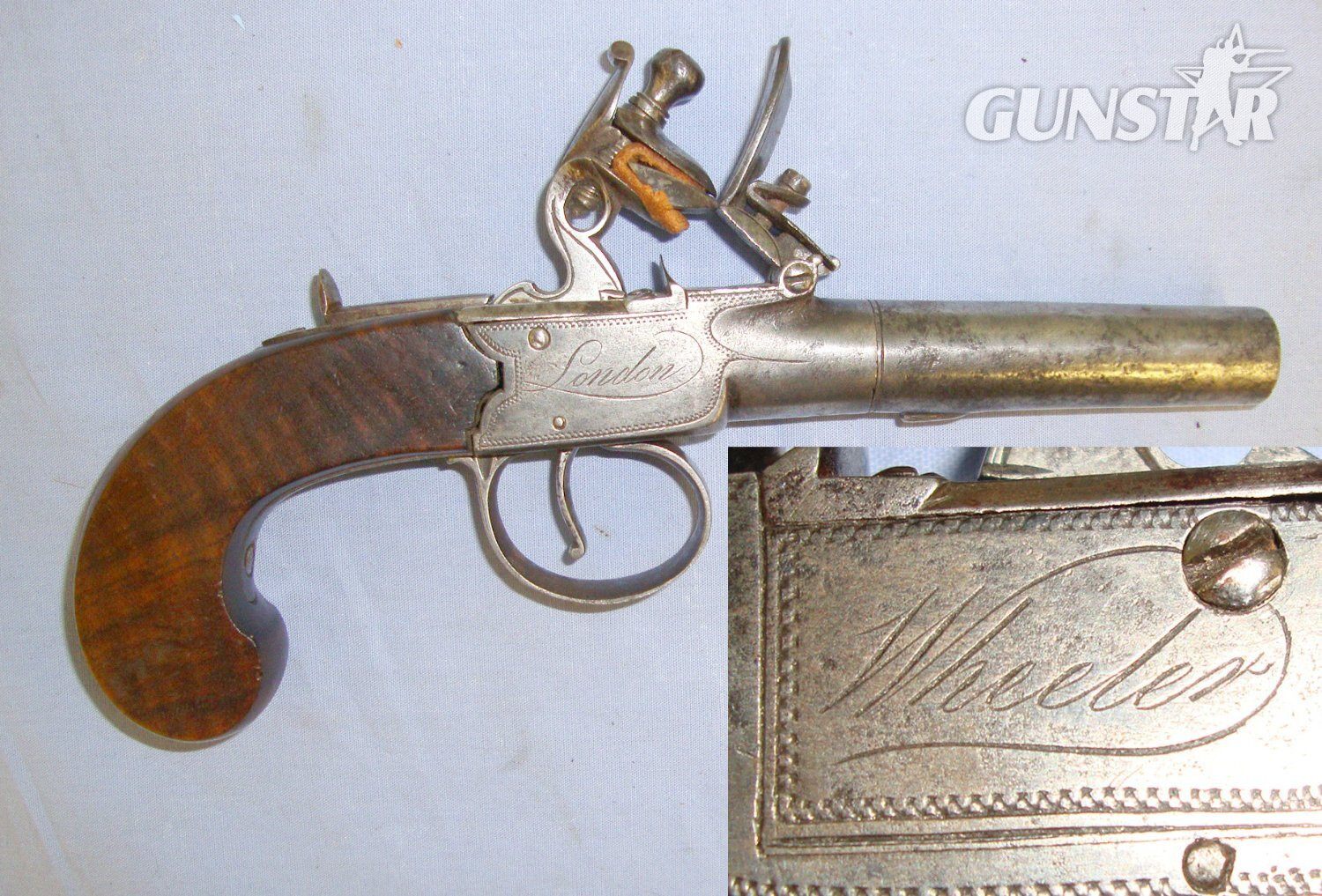 WHEELER C1805 English Wheeler London (Most Likely Robert Wheeler 1805-1808) 54 Bore Flintlock Pocket Pistol with Turn Off Barrel Sn 20359  Obsolete Muzzleloader in 
