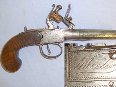 WHEELER C1805 English Wheeler London (Most Likely Robert Wheeler 1805-1808) 54 Bore Flintlock Pocket Pistol with Turn Off Barrel Sn 20359 Obsolete Muzzleloader