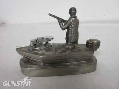 Rare Vintage Unique Design \"Hunter in a Boat\" Gas Table Lighter Antique & Militaria
