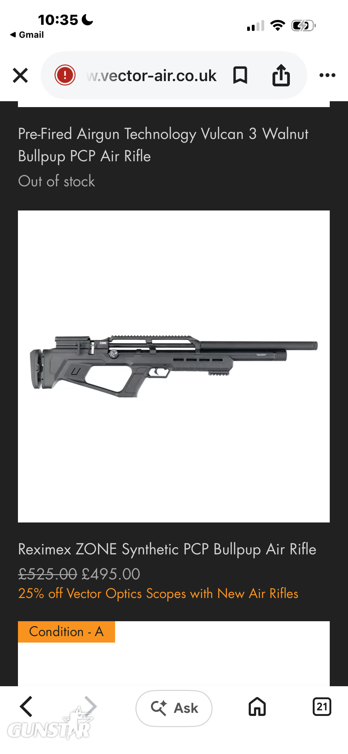 Reximex zone PCP 10/22 pre-charged  .22 in 