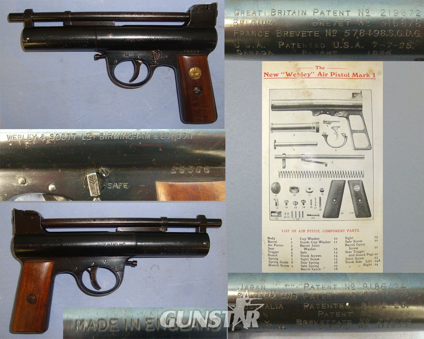 Boxed 1920’s The Webley Mark 1 .177 Air Pistol With Original Targets & Illustrated Webley Booklet. Sn 23484:58 air pistol .177