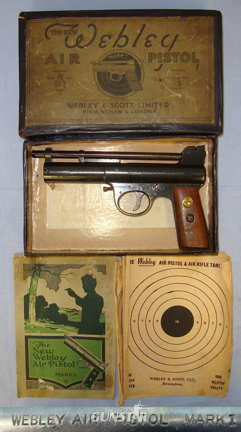  Boxed 1920’s The Webley Mark 1 .177 Air Pistol With Original Targets & Illustrated Webley Booklet. Sn 23484:58 air pistol .177