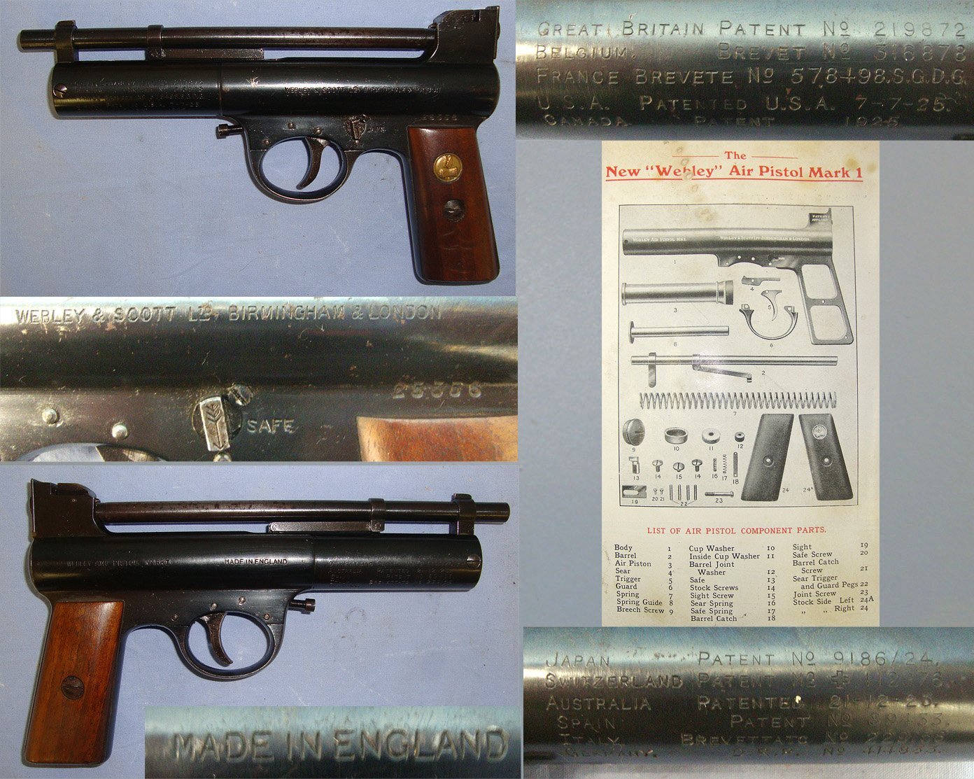 Boxed 1920’s The Webley Mark 1 .177 Air Pistol With Original Targets & Illustrated Webley Booklet. Sn 23484:58 air pistol .177