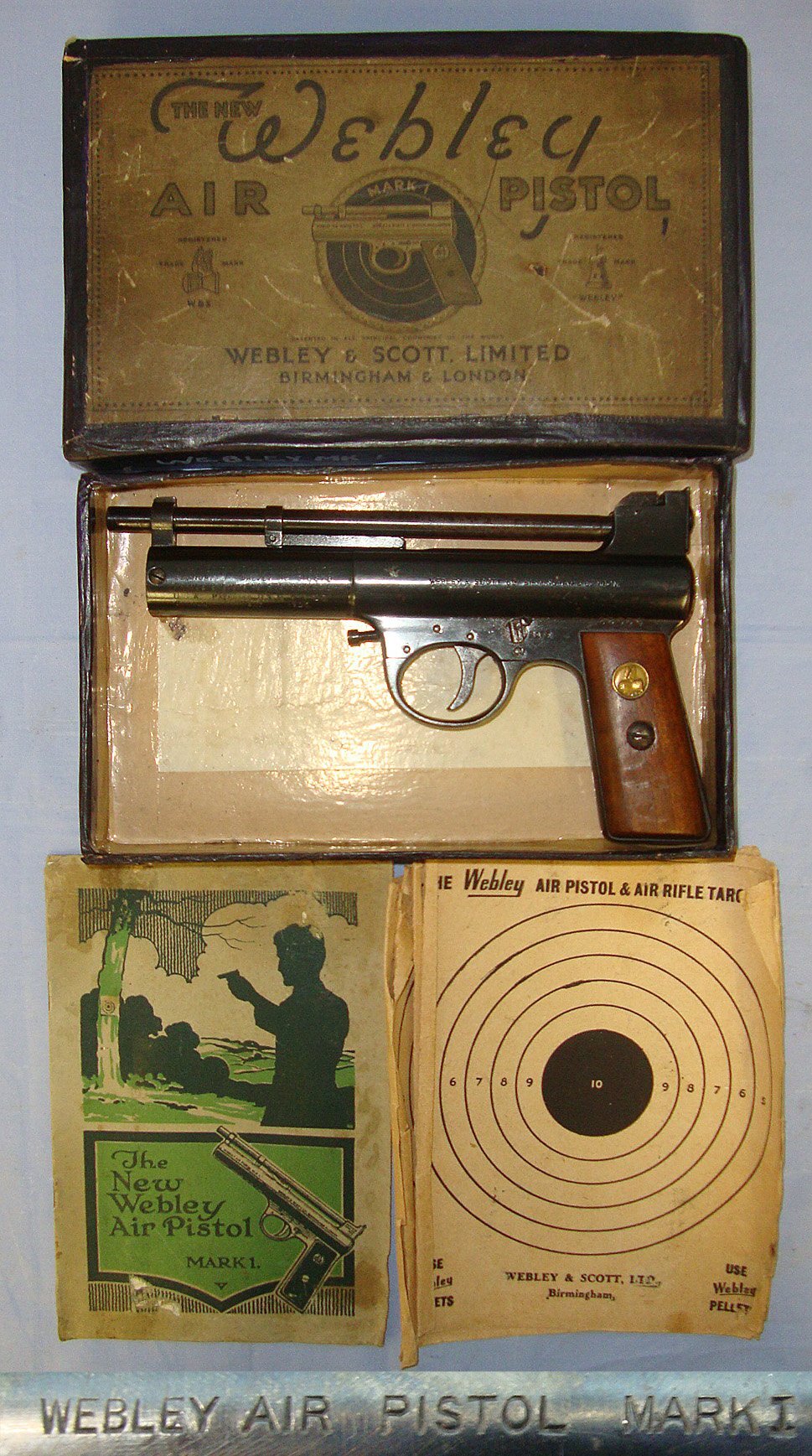  Boxed 1920’s The Webley Mark 1 .177 Air Pistol With Original Targets & Illustrated Webley Booklet. Sn 23484:58 air pistol .177