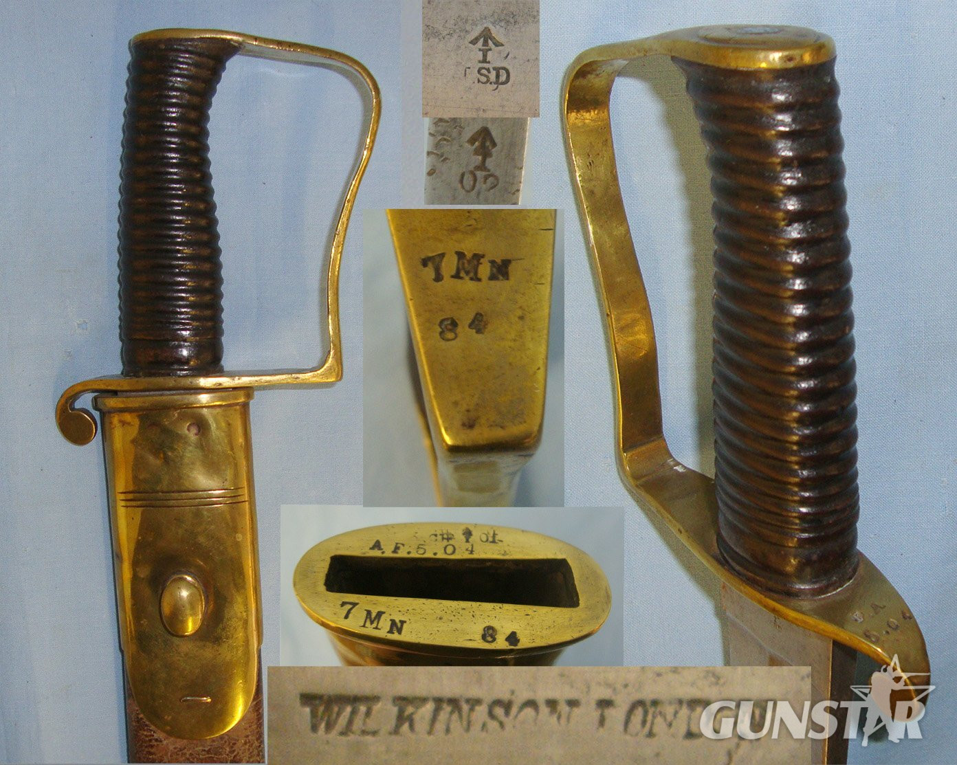 RARE**MATCHING REGIMENT MARKS**Victorian British Army In India North West Frontier Era Wilkinson London Mountain Artillery Pattern 1896 Sword With Scabbard Both Marked ‘7 MN’ To The 7th Battery Mountain Division Royal Artillery Regiment. Sn 21591 Sword