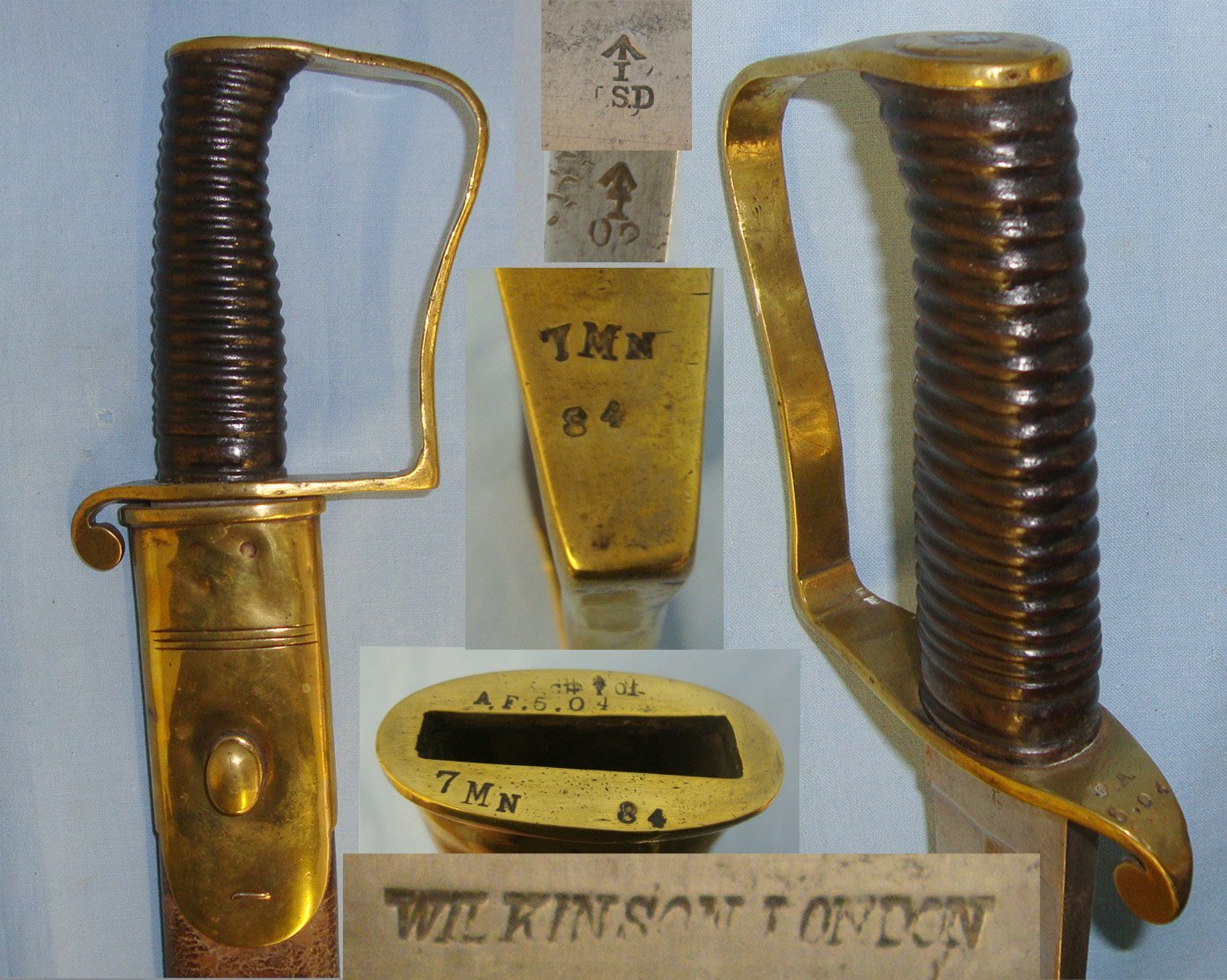 RARE**MATCHING REGIMENT MARKS**Victorian British Army In India North West Frontier Era Wilkinson London Mountain Artillery Pattern 1896 Sword With Scabbard Both Marked ‘7 MN’ To The 7th Battery Mountain Division Royal Artillery Regiment. Sn 21591 Sword