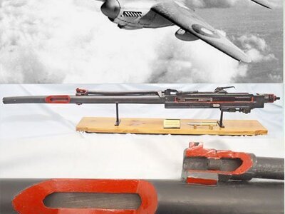 WW2 1944 Hispano HS 804 20mm Cannon Recovered from De Havilland Mosquito HX862 on Drum near Conwy, Wales. D 5994 hispano None  Machine Gun