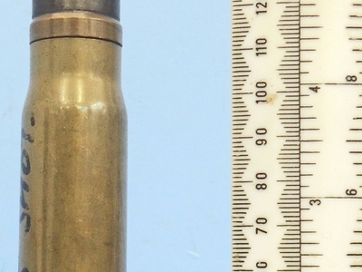 INERT DEACTIVATED. American,1943 Dated, 20MM Hispano-Suiza (20x110) HS 404 Aircraft Cannon AP (Armour Piercing) Round by G.M.S. (Globe Machine and Stamping Co., Cleveland, Ohio. - O 2225 INERT DEACTIVATED. American,1943 Dated, 20MM Hispano-Suiza (20x110) HS 404 Aircraft Cannon AP (Armour Piercing) Round by G.M.S. (Globe Machine and Stamping Co., Cleveland, Ohio. - O 2225  Other Ammunition