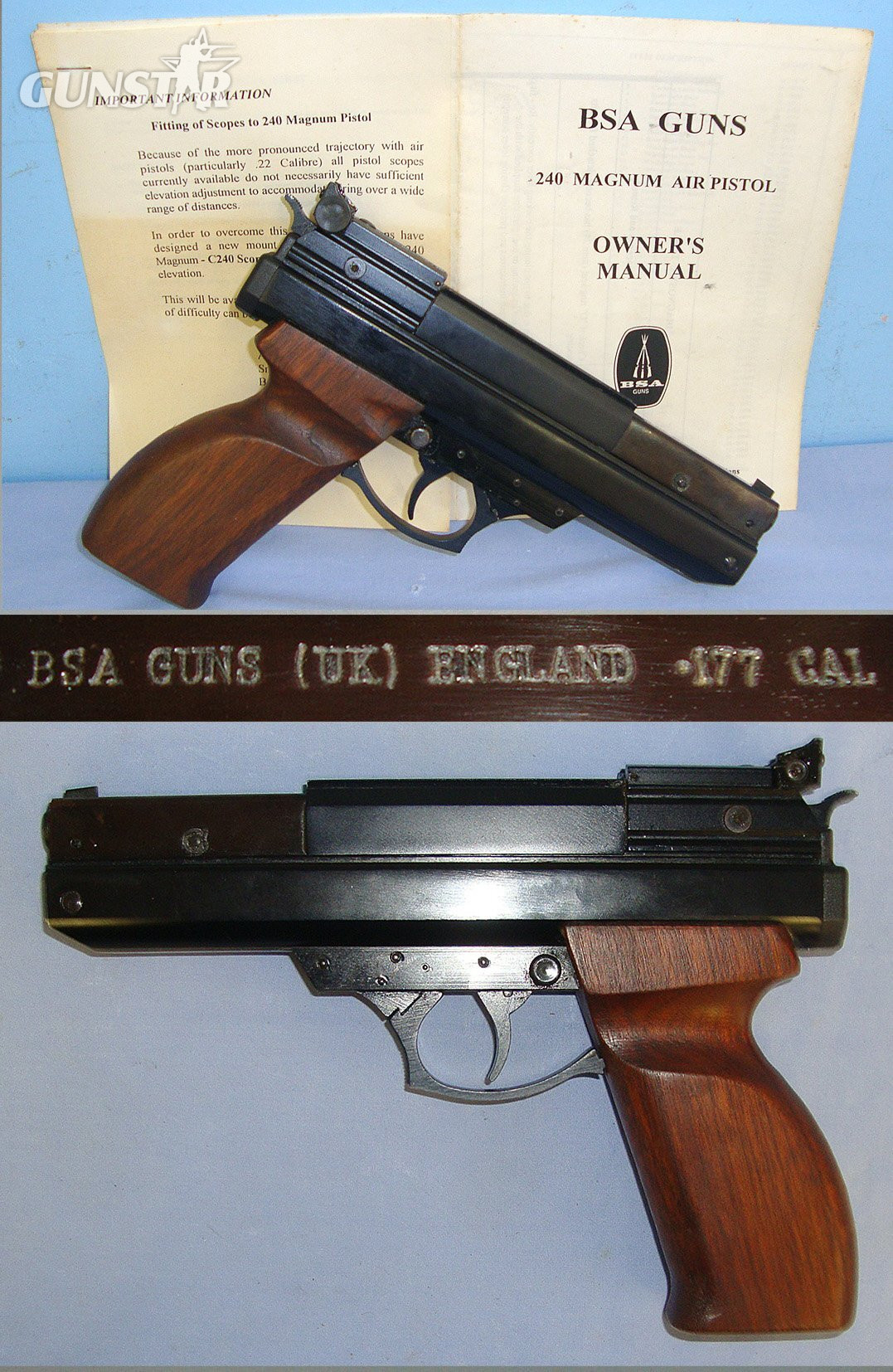 1994-2000 BSA Model 240 Magnum .177 Calibre 'Top Lever' Air Pistol With Original Illustrated Instruction Booklet. Sn 23484:114 air pistol .177 in 