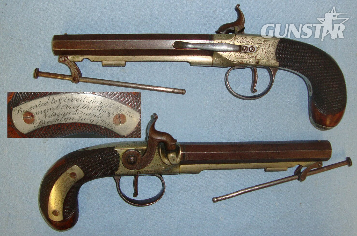  Tarrat Engraved `Presented To Oliver Powell By The Members Of The 1st Company Nassau Guards Brooklyn (New York USA) July 4th 1837'. Sn 22208 40 bore Muzzleloader