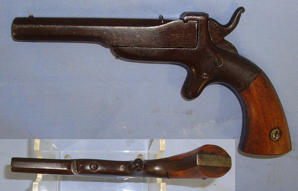  C1870-1880’s American Remington-Elliot Derringer / Pocket Form .38 Rim Fire Obsolete Calibre Single Shot Pistol With Pivot Octagonal Barrel. Sn 23781 pocket pistol derringer .38 Deringer