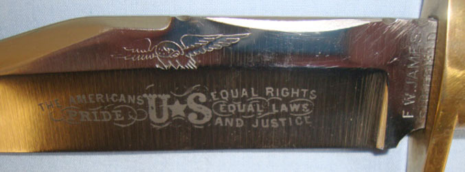  Fred James Sheffield Hand Made 'The Americans Pride' Bowie Knife With Etched Bla Knive