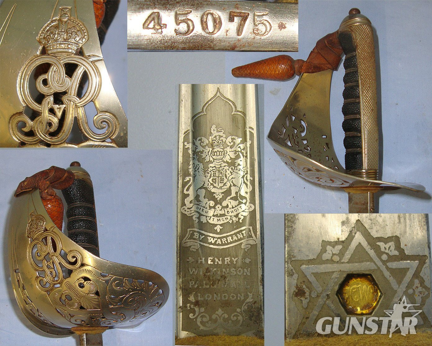 WW1 Era British WD 1897 Pattern Henry Wilkinson London Infantry Officer’s Sword With King George V Guard, Blade Number 45075,  Sword