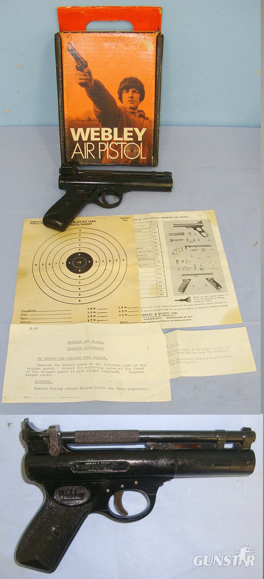 Boxed 1970's Webley Premier 'E' Series .22 Calibre Air Pistol. Sn 23484:59 air pistol .22 in 