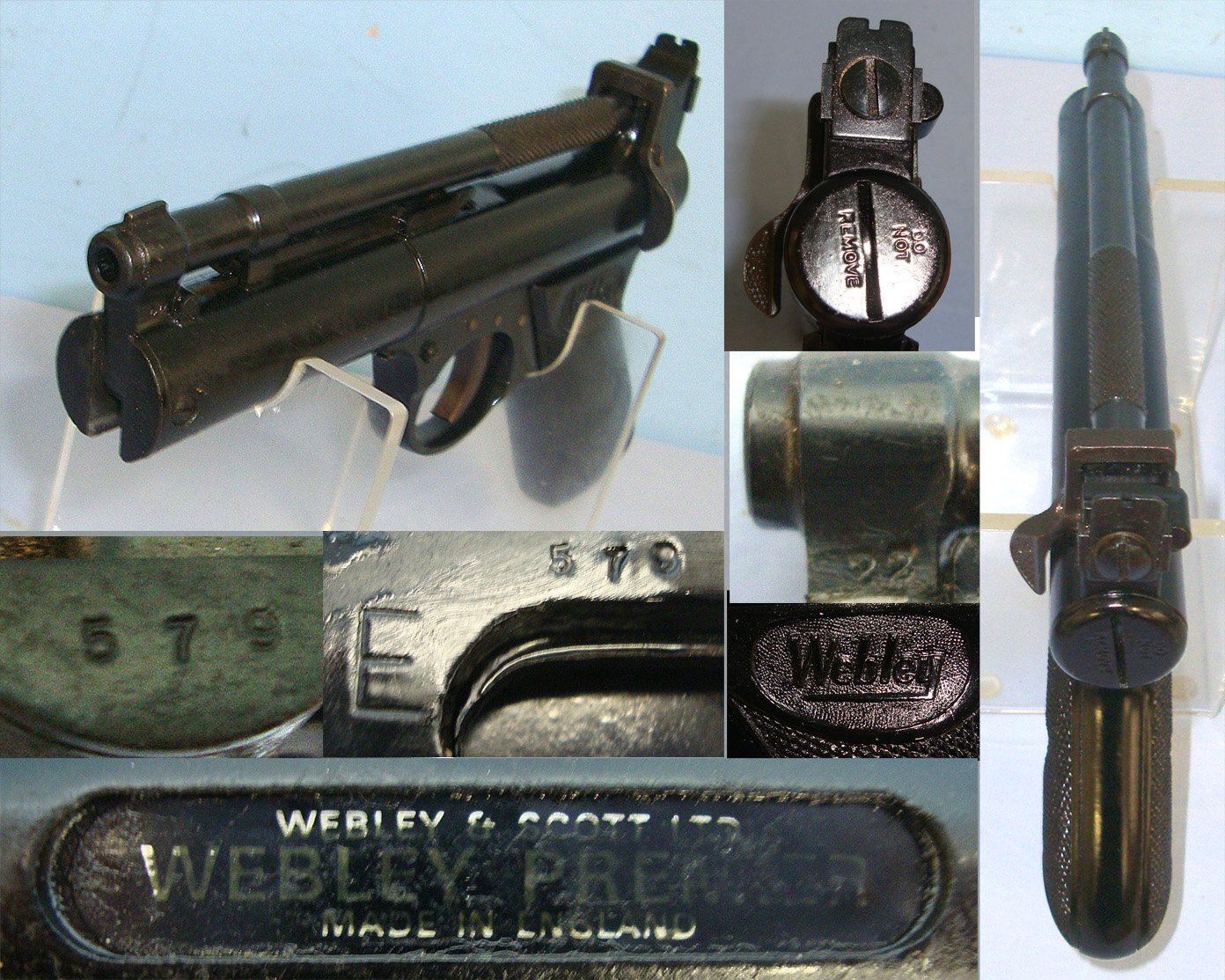 Boxed 1970's Webley Premier 'E' Series .22 Calibre Air Pistol. Sn 23484:59 air pistol .22