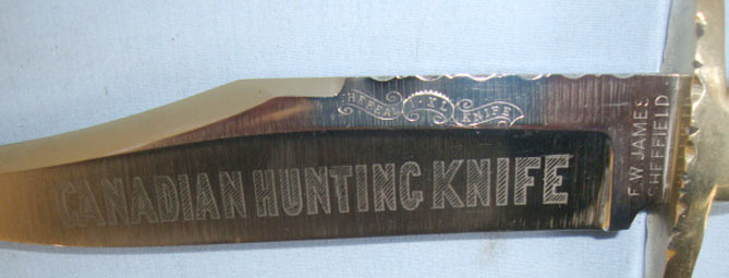  Fred James Sheffield Hand Made 'I*XL Canadian Hunting Knife' Bowie With Etched B Knive
