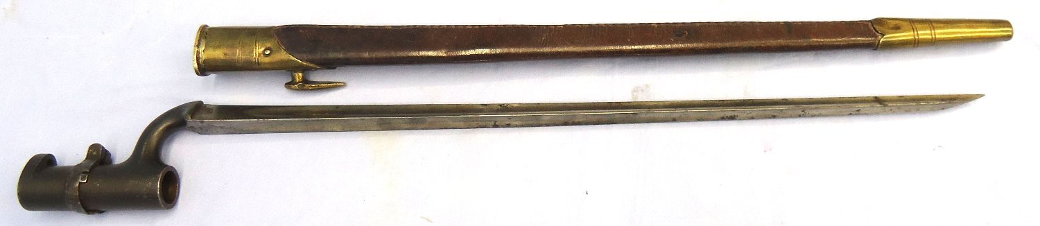 British, 1853/72 Pattern Martini Henry Rifle Bushed Socket Bayonet by Reeves and Scabbard. Sn 23765 Bayonet 