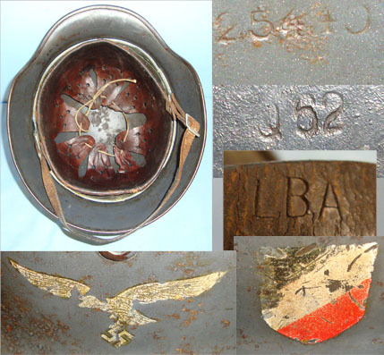 Quist, manufacturer stamped ‘Q’ Double Decal M35 Luftwaffe Combat Helmet By ‘Q’ (Quist) With Original Liner & Ch Clothing