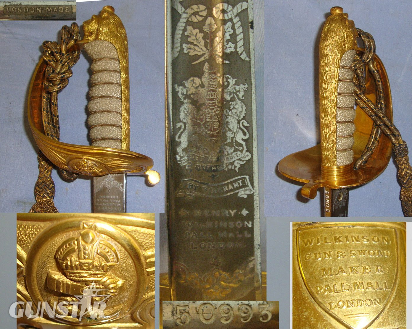 RARE**ATTRIBUTED RNAS PILOT OFFICER’S**MINT**WW1 Era British Kings Crown Henry Wilkinson Sword With Blued & Etched Panels Blade Presented To Captain (Later RAF) William Hallett-Carpenter, Bullion Cord, Portepee & Matching Maker Scabbard. Sn 22088 Sword
