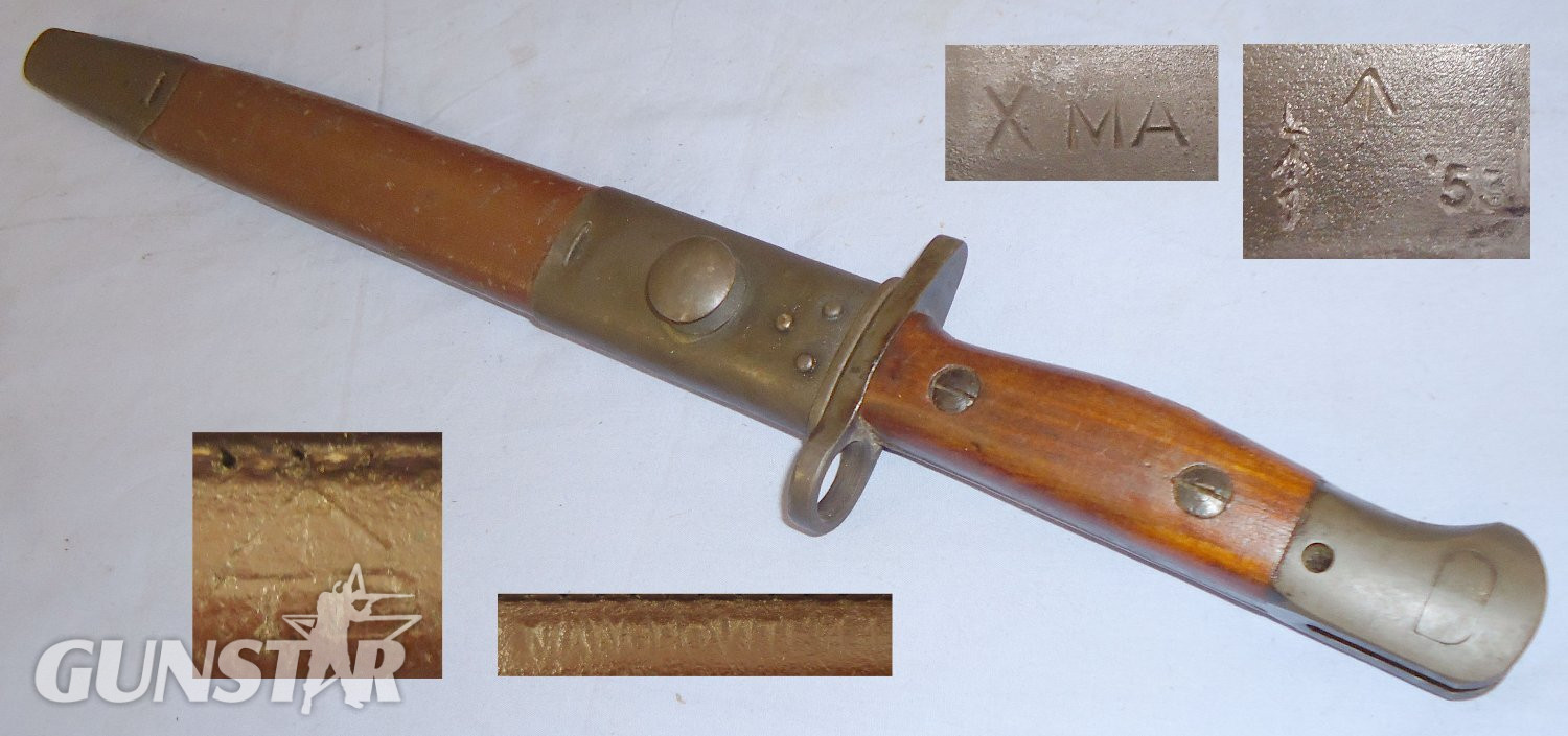 Australian Owen Mk I Sub Machine Gun 1907 Pattern Bayonet with Lithgow Marked Blade and No. 1 Scabbard. 22534:6. Bayonet