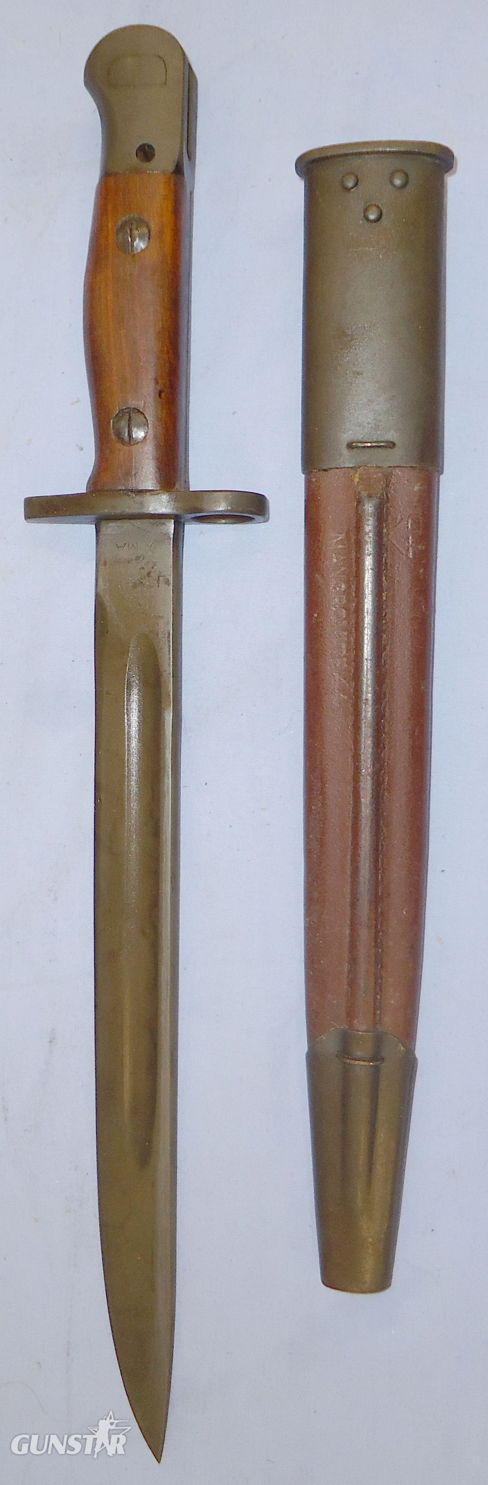  Australian Owen Mk I Sub Machine Gun 1907 Pattern Bayonet with Lithgow Marked Blade and No. 1 Scabbard. 22534:6. Bayonet