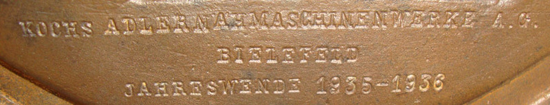  Cast Bronze, Nazi Era 1935-1936 Dated Kochs Adlern A H Maschinen Werke A.G, Biel Cast Bronze, Nazi Era 1935-1936 Dated Kochs Adlern A H Maschinen Werke A.G, Biel Other Accessory