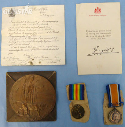 WW1 Pair And Death Plaque With Paperwork. WW1 Pair And Death Plaque With Paperwork to Private 66367 Arthur Lacey of the 1/ Other Accessory