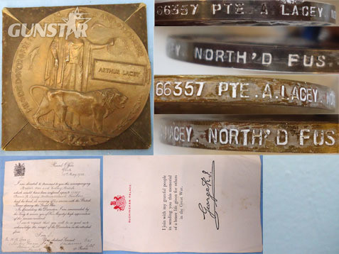  WW1 Pair And Death Plaque With Paperwork. WW1 Pair And Death Plaque With Paperwork to Private 66367 Arthur Lacey of the 1/ Other Accessory