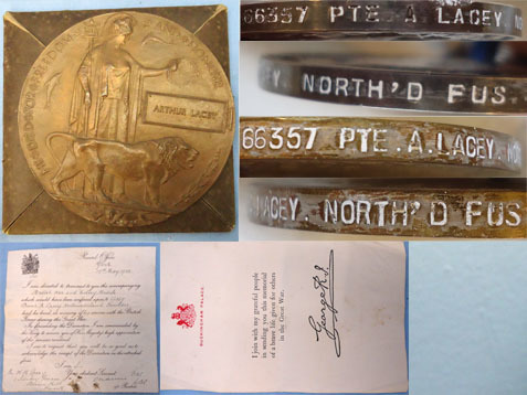  WW1 Pair And Death Plaque With Paperwork. WW1 Pair And Death Plaque With Paperwork to Private 66367 Arthur Lacey of the 1/ Other Accessory