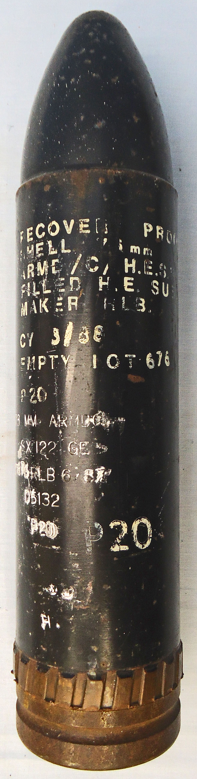 INERT DEACTIVATED. British, Rare, 76mm ARMDC (76.2x230R) L23A1, PROOF RECOVERY, HESH (High Explosive Squash Head) Round For The Scorpion light Tank and Saladin Armoured Car. - O 2014 INERT DEACTIVATED. British, Rare, 76mm ARMDC (76.2x230R) L23A1, PROOF RECOVERY, HESH (High Explosive Squash Head) Round For The Scorpion light Tank and Saladin Armoured Car. - O 2014  Other Ammunition 