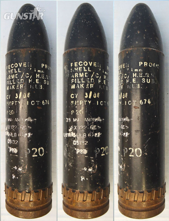  INERT DEACTIVATED. British, Rare, 76mm ARMDC (76.2x230R) L23A1, PROOF RECOVERY, HESH (High Explosive Squash Head) Round For The Scorpion light Tank and Saladin Armoured Car. - O 2014 INERT DEACTIVATED. British, Rare, 76mm ARMDC (76.2x230R) L23A1, PROOF RECOVERY, HESH (High Explosive Squash Head) Round For The Scorpion light Tank and Saladin Armoured Car. - O 2014  Other Ammunition