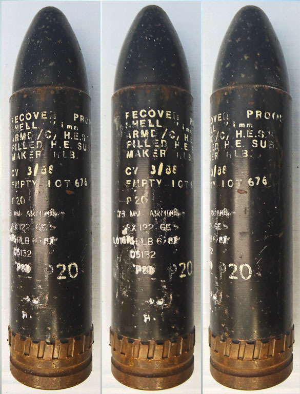  INERT DEACTIVATED. British, Rare, 76mm ARMDC (76.2x230R) L23A1, PROOF RECOVERY, HESH (High Explosive Squash Head) Round For The Scorpion light Tank and Saladin Armoured Car. - O 2014 INERT DEACTIVATED. British, Rare, 76mm ARMDC (76.2x230R) L23A1, PROOF RECOVERY, HESH (High Explosive Squash Head) Round For The Scorpion light Tank and Saladin Armoured Car. - O 2014  Other Ammunition