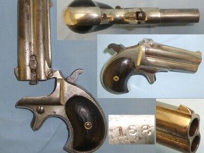 FACTORY NICKEL PLATED**American Wild West Remington Elliot’s 1865 Patent .41 Rim Fire Obsolete Calibre Over & Under Double Barrelled Derringer. Sn 22216 .41 Deringer