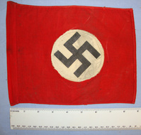 Original WW2 Era Nazi German NSDAP (National Socialist German Workers Party) Double Sided Red Cotton Officer’s Desk Pennant With Swastika Roundels (22cms x 18.5 cms Size)  Antique & Militaria