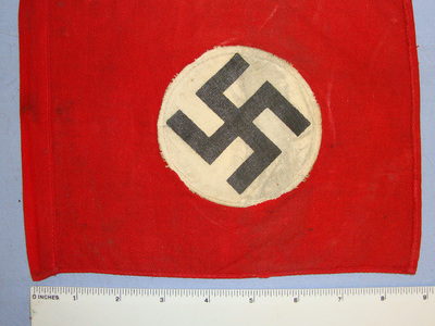 Original WW2 Era Nazi German NSDAP (National Socialist German Workers Party) Double Sided Red Cotton Officer’s Desk Pennant With Swastika Roundels (22cms x 18.5 cms Size)  Antique & Militaria
