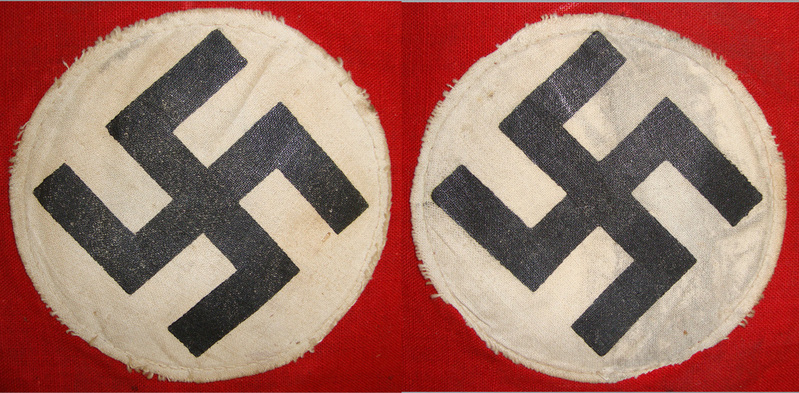 Original WW2 Era Nazi German NSDAP (National Socialist German Workers Party) Double Sided Red Cotton Officer’s Desk Pennant With Swastika Roundels (22cms x 18.5 cms Size)  Antique & Militaria