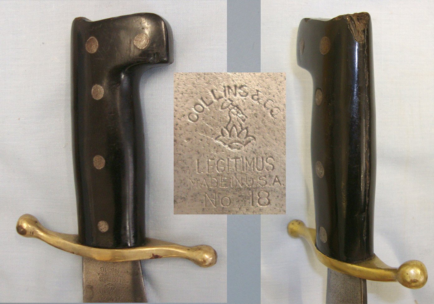 WW2 U.S.M.C. Collins & Co Legitimus No.18 V-44 Combat / Survival Bowie Knife With Polished Horn Scales & Scabbard. Sn 21080 Knive