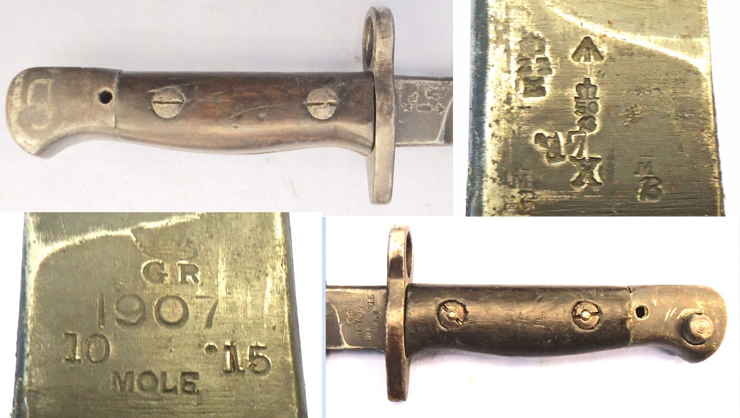  British, WW1, 1915 Dated, 1907 Pattern Bayonet & Scabbard by Mole. Sn 23478:72 Bayonet