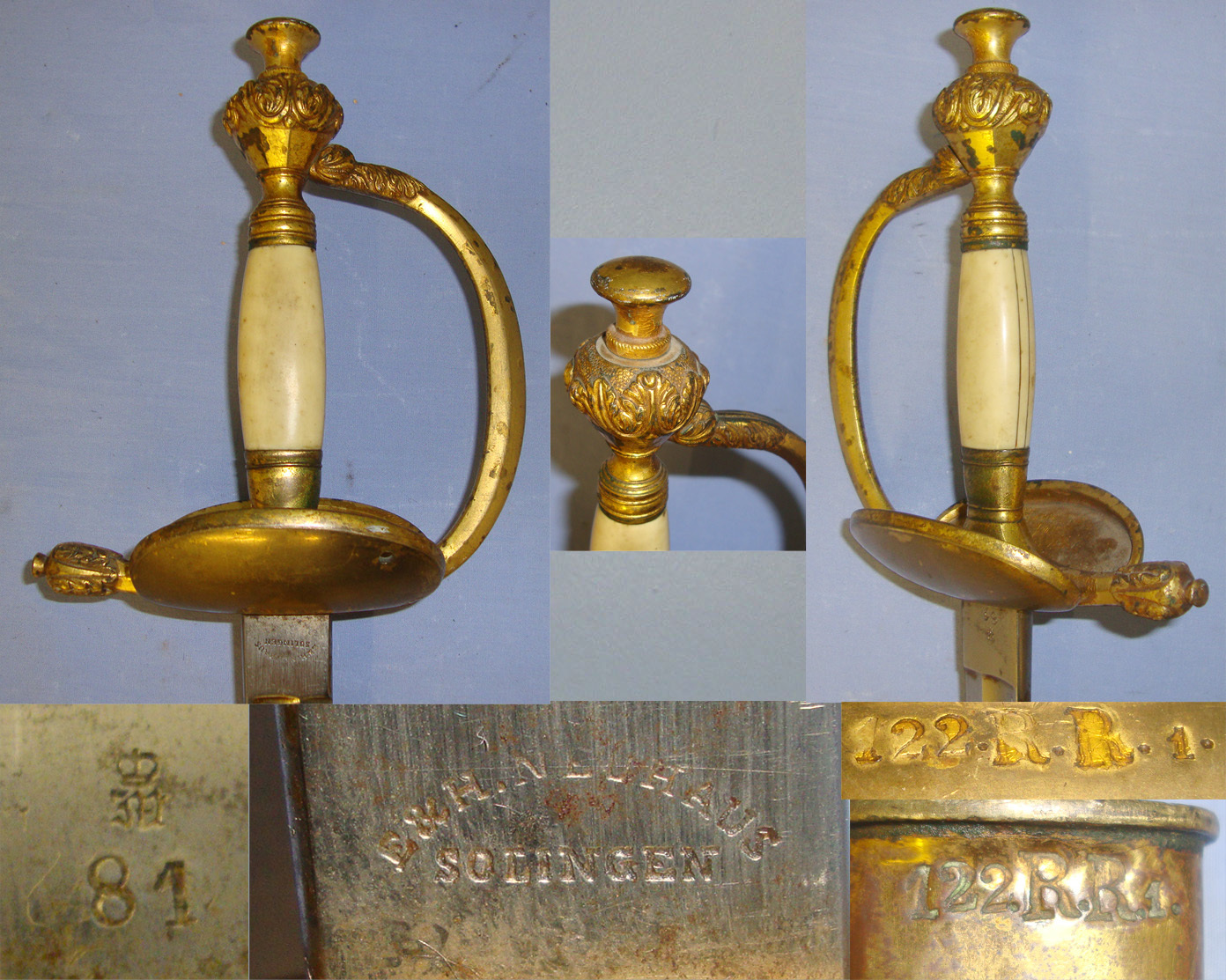 Imperial German 1796 Pattern Type Infantry Officer’s Sword By E&H Neuhaus Solingen With Scabbard Both With Matching German Regiment Marks ‘122.R.R.1’(Rekrutendepot /Recruiting Depot Regiment Nr 122 Weapon Number 1). Sn 21044 Sword