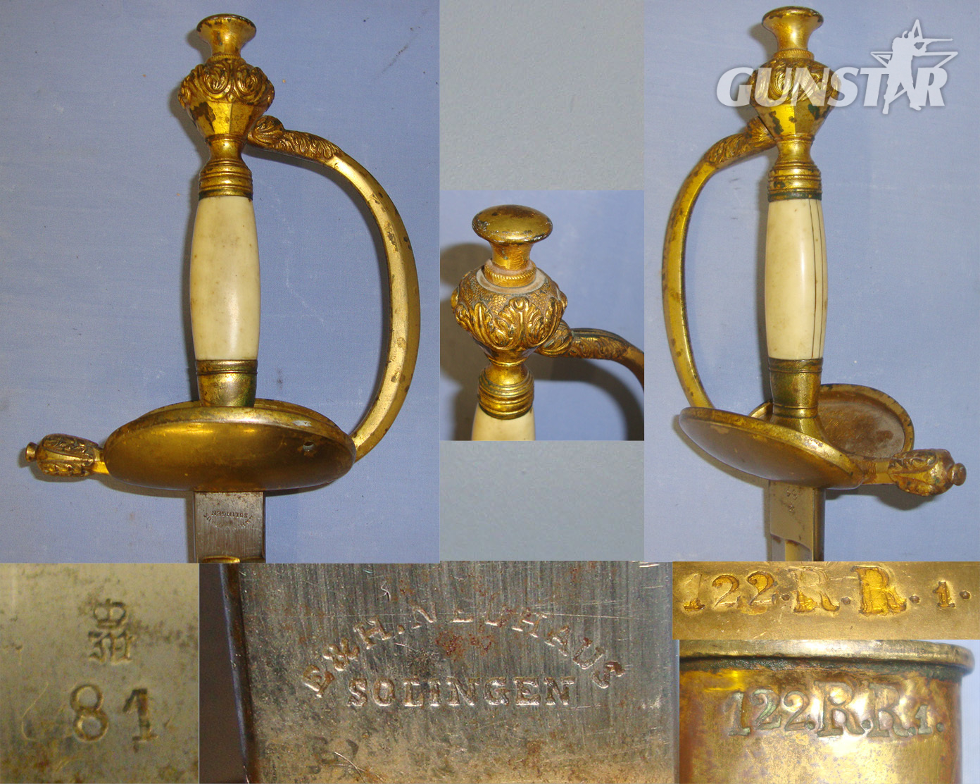 Imperial German 1796 Pattern Type Infantry Officer’s Sword By E&H Neuhaus Solingen With Scabbard Both With Matching German Regiment Marks ‘122.R.R.1’(Rekrutendepot /Recruiting Depot Regiment Nr 122 Weapon Number 1). Sn 21044 Sword