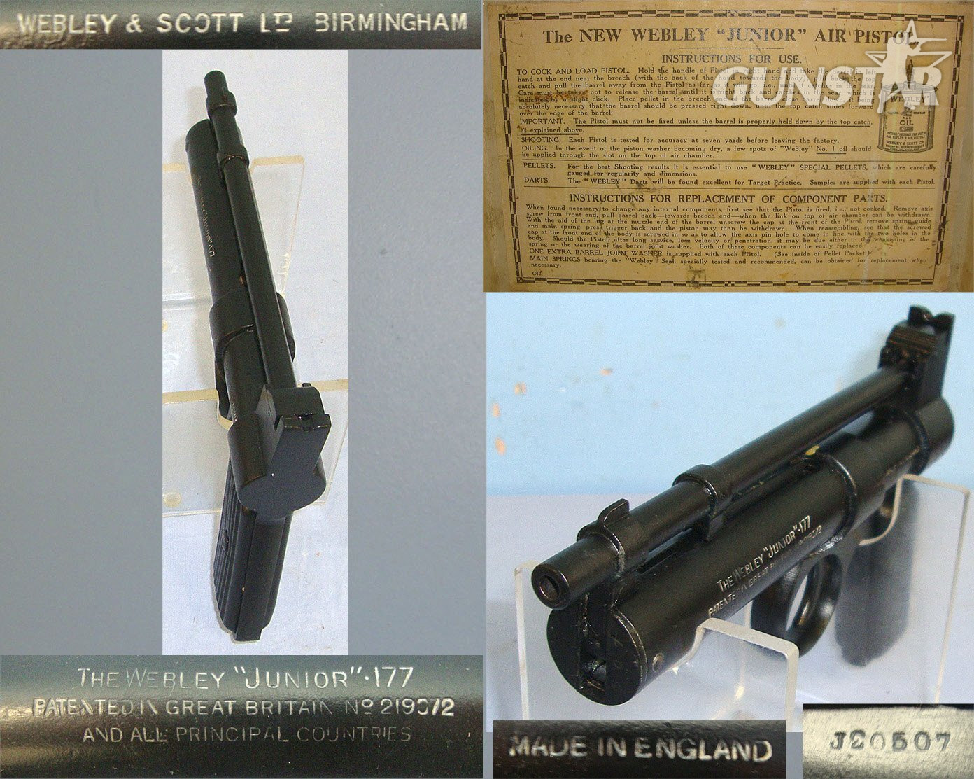 MATCHING NUMBERS** Boxed 1930's Webley Junior .177 Calibre Air Pistol With Tin Plate Grips. Sn 23484:61 air pistol .177 in 