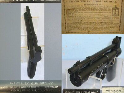 MATCHING NUMBERS** Boxed 1930's Webley Junior .177 Calibre Air Pistol With Tin Plate Grips. Sn 23484:61 air pistol .177