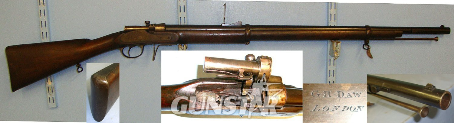 UNIQUE BREECH LOADING BOLT ACTION TRIALS RIFLE**MINT BORE**Victorian British George Henry Daw, London Enfield Pattern 1856 Muzzle Loading Rifle  Converted to Breech Loading Bolt Action .577 Obsolete Calibre. Sn 18023  Single Shot .577 Rifle in 